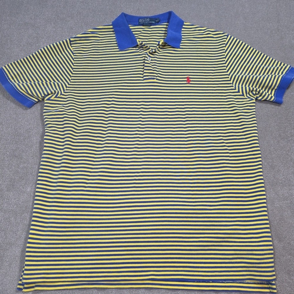 Vintage Blue Tag Polo Ralph Lauren Shirt Mens 2xl Yellow Striped Red Logo